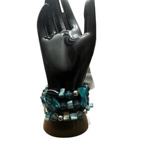 Turquoise Multi-Strand Beaded Bracelet with Shell Accents - Beachy Boho Style